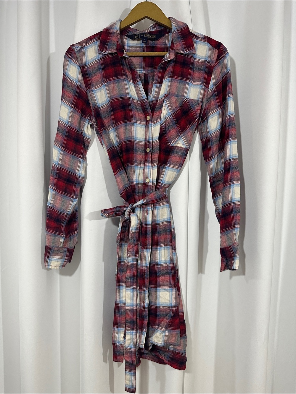 GAP x Pendleton Plaid Button Front Shirt Dress Small Belted Red Blue